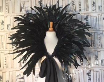 Extra Large Black Coque Feather Collar Gothic, Burlesque, Showgirl. Ties it in a variety of different ways