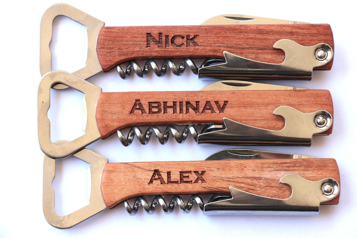 Personalized Engraved Wood Corkscrew Custom Wine Opener