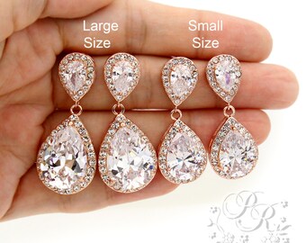 Wedding Earrings Rose Gold plated Teardrop Zirconia Earrings Wedding Jewelry Bridal Earrings Wedding Accessory Bridesmaid Earrings