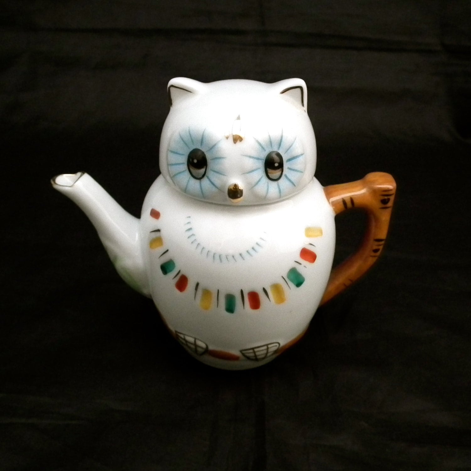 Owl Teapot Vintage White China Lucky Owl Teapot by TwoTimeVintage