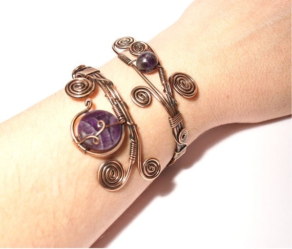 amethyst bracelet wire wrapped jewelry handmade copper jewelry amethyst cuff bracelet in handmade