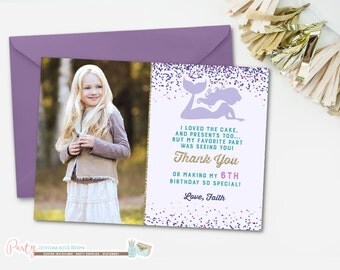Mermaid Thank You Card, Thank You Card, Mermaid Birthday Thank You Card, Mermaid Party, Mermaid Birthday, Thank You Card, Under the Sea