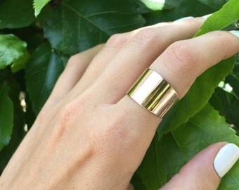Gold tube ring, Statement ring, Cuff ring, Wide band ring, Adjustable ring, Silver ring, Gold ring, Fashion accessories