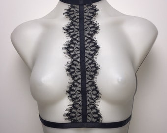 Black lace choker harness - lingerie