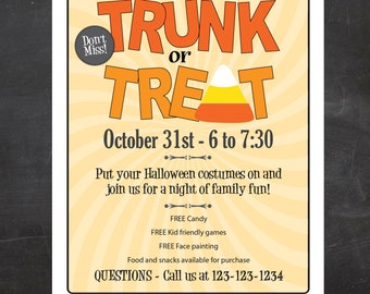 Trunk or Treat Halloween Event Flyer - Custom Printable, Church event, PTO Flyer, PTA Flyer
