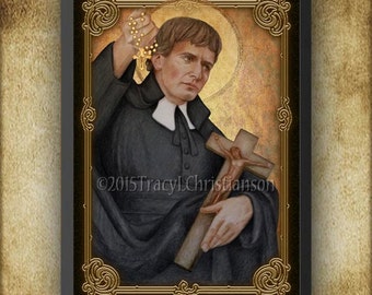 Saint Louis-Marie Grignion de Montfort Wood Plaque & Holy Card GIFT SET #3123