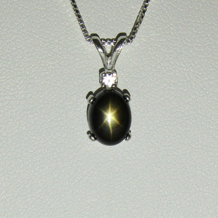 Genuine Black Star Sapphire Necklace/Pendant Sterling Silver