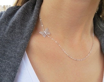 Silver Necklace, Butterfly Necklace, Simple necklace, Delicate silver necklace, Silver jewelry, Designer jewelry, Gift for her