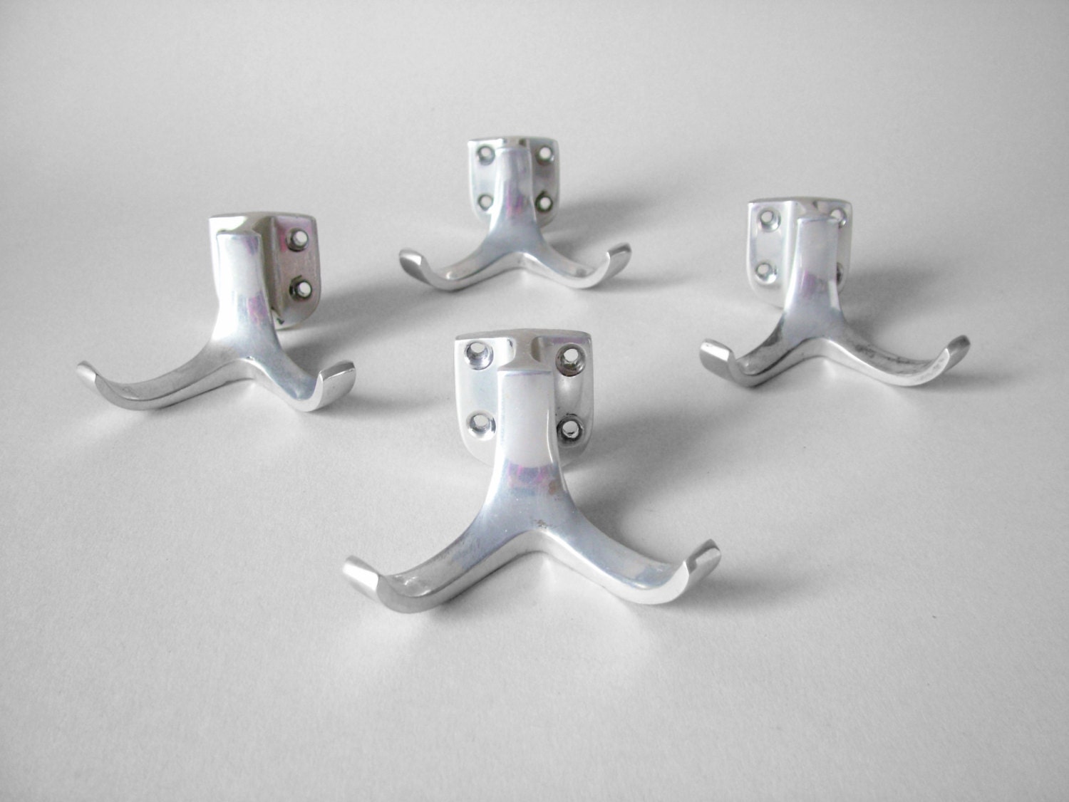 Vintage coat rack Mid Century Modern set of 4 coat hooks aluminum