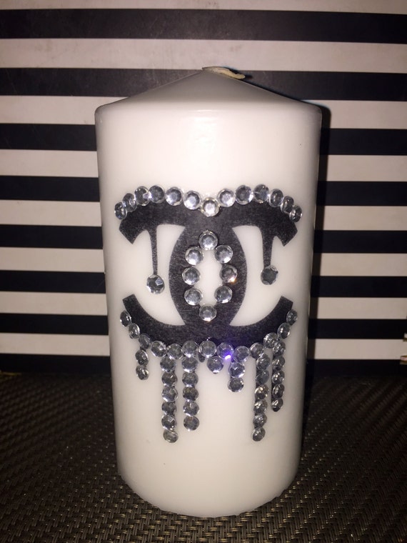 Bedazzled Dripping Chanel Candle by CardersCreations on Etsy