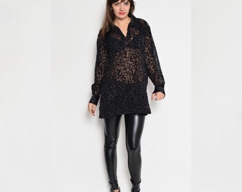 Vintage 90's Sheer Black Long Sleeves Tunic Top