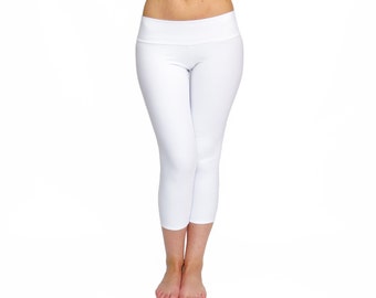 White Yoga Pants White Capri Leggings High Waist Yoga Pants