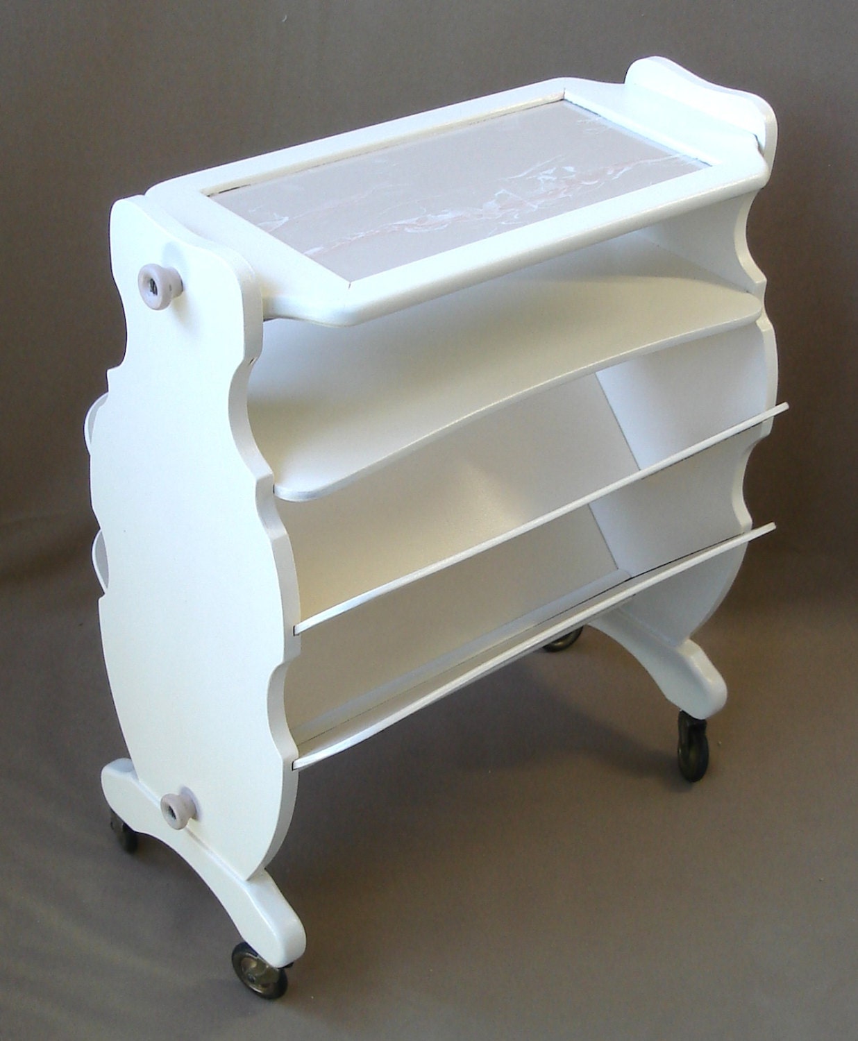 Vintage 50s ROLLING END TABLE, Marble top, Magazine Rack, Mid Century ...