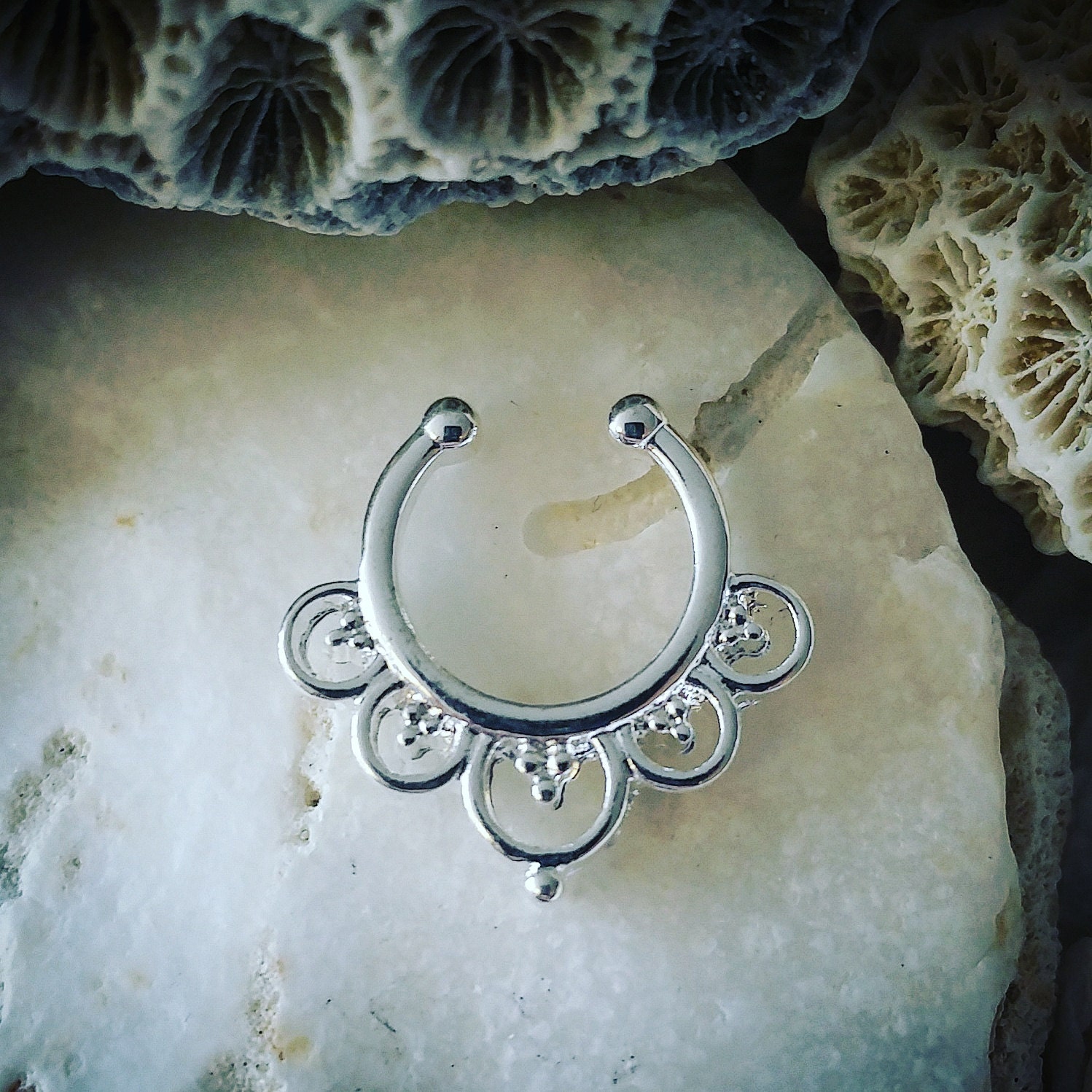 Silver Lotus Flower Fake Septum Ring Clip On by ThrowBackAnnie