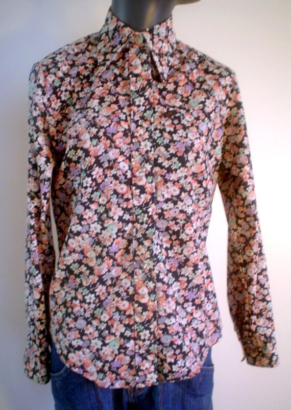 1970s Lady Lee Floral Western Shirt Bust 37 Size M Cowgirl