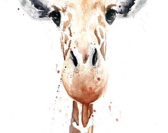 GIRAFFE PAINTING - giraffe watercolor, animal art, giraffe art print, giraffe decor, giraffe gift, giraffe lover, zoo animal print