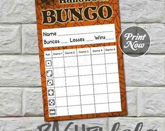 Halloween Bunco score card, instant download