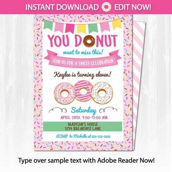 Donut Invitation Doughnut Invitations Breakfast by SugarShebang