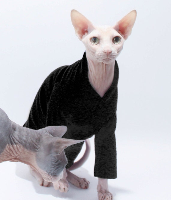 Sphynx Cat Clothes Long Sleeved Fleece cat jacket by SimplySphynx