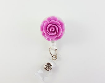 Lilac Rose - Flower Badge Reel - Retractable ID Badge - Decorative Badges - Teacher Badge ID Reels - Nurse Badge Holder - Name Badge Holders