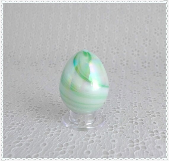 Decorative Egg Solid Glass Egg Iridescent White and Green
