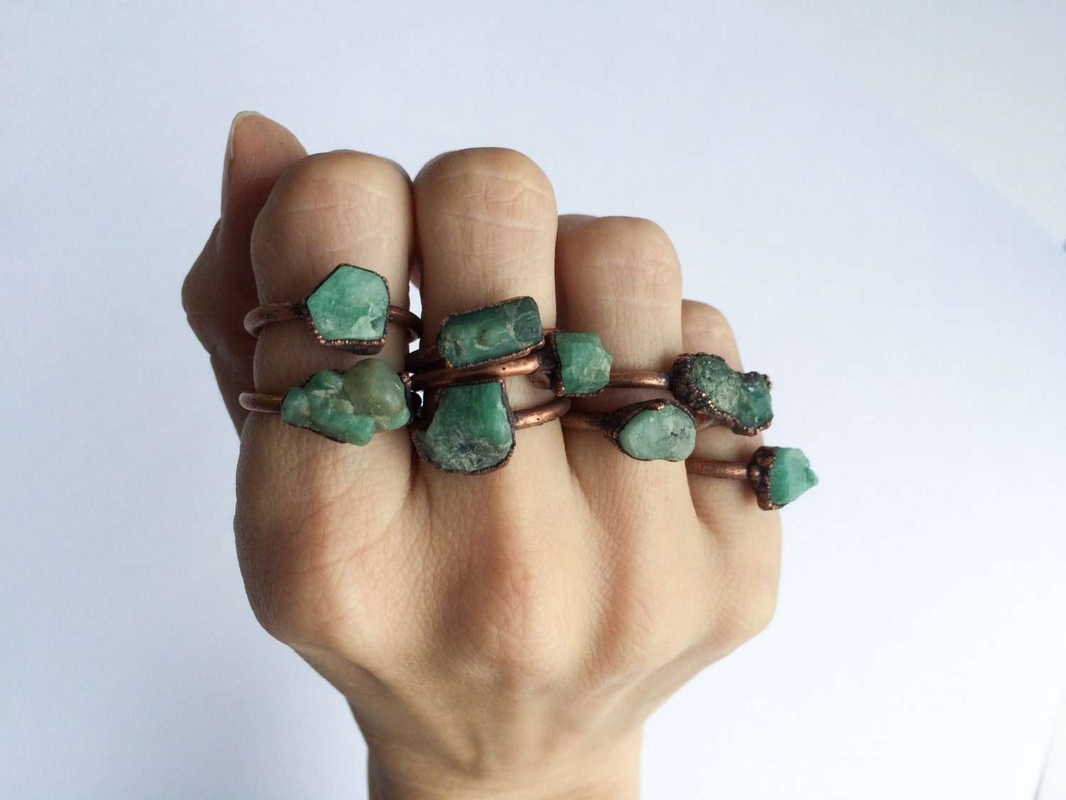 Rough emerald ring Raw Emerald birthstone ring Raw stone