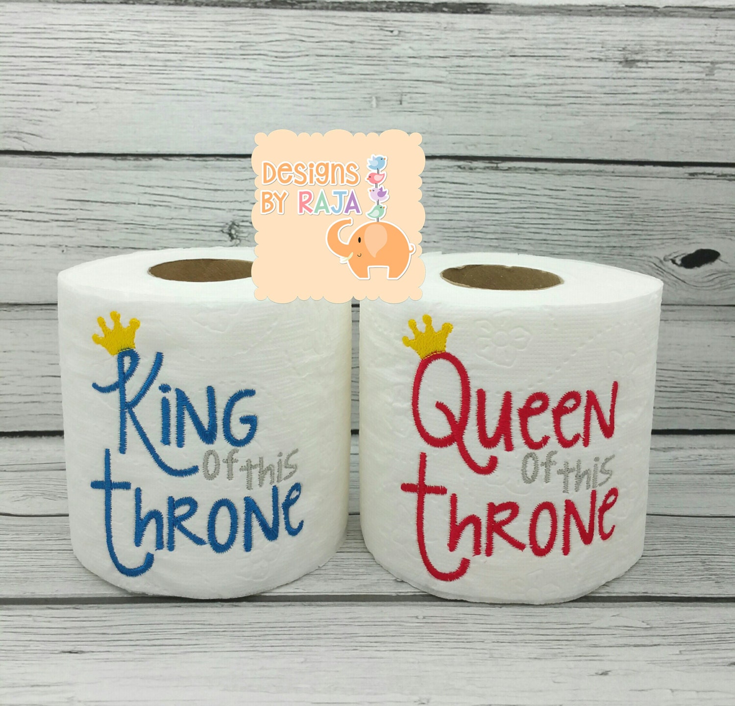 King or Queen of the Throne embroidered toilet paper gift for