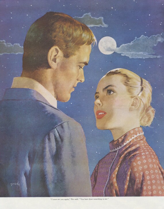 1950s Couple Romance Vintage Magazine Art Illustration Grohe
