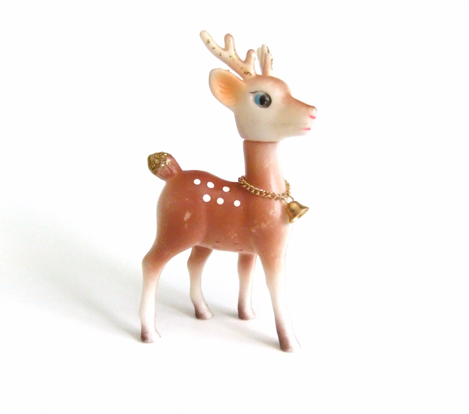 plastic reindeer figurine gold bell glitter white by plastic reindeer figurine gold bell glitter white by