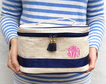 Monogrammed Linen Train Case | Travel Case | Toiletry Bag