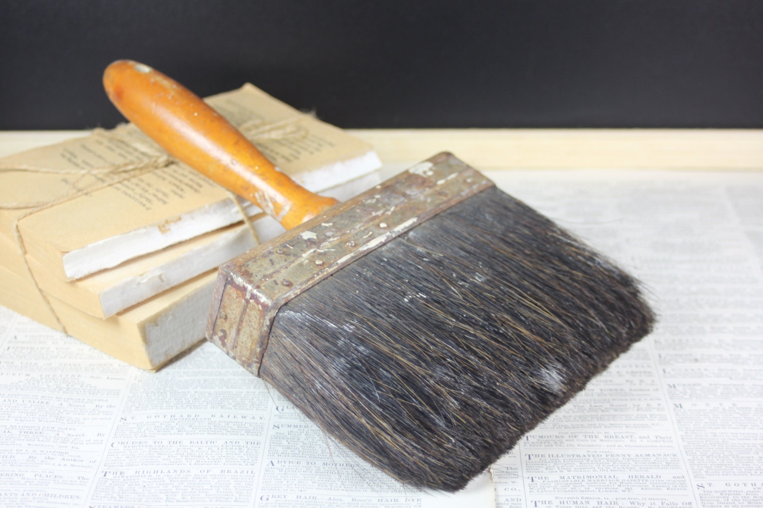 Antique Large Horse Hair Paint Brush with Wooden Handle