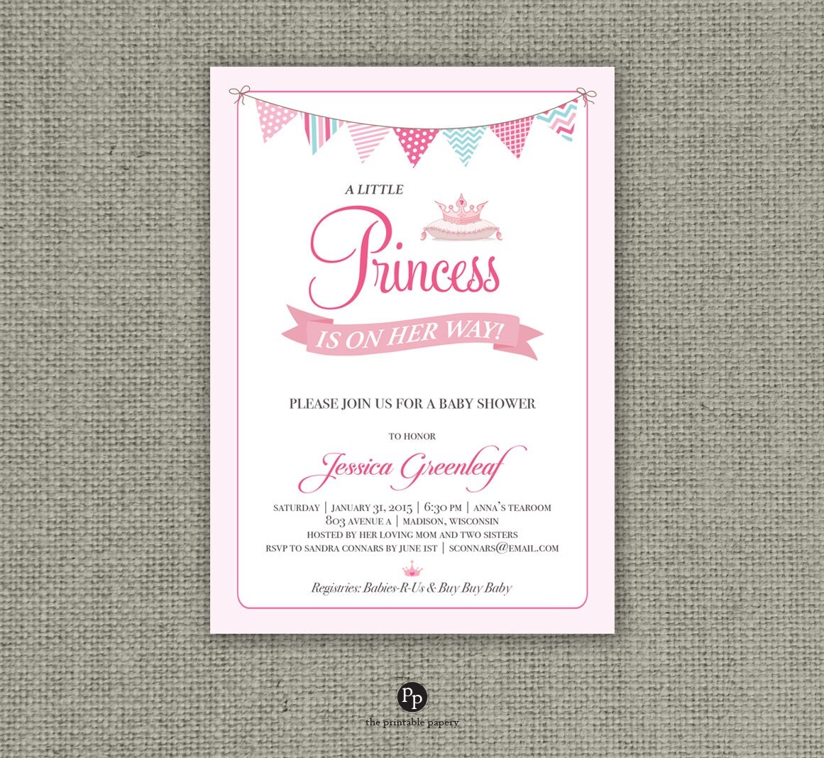 Printable Princess Baby Shower Invitation Card A
