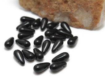 Black Onyx Long Thin Briolettes Top Side Drilled 5x13mm 6pcs
