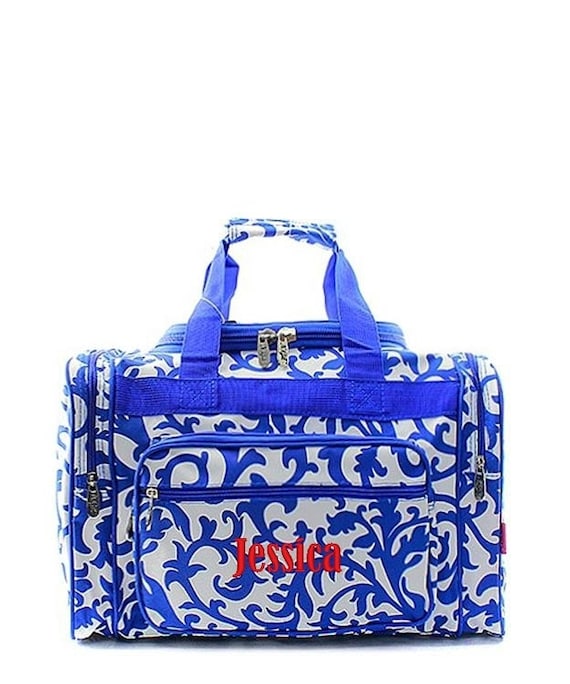 Personalized Damask Royal Blue 20 Duffle Gym Tote Bag
