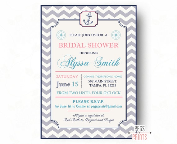 Nautical Bridal Shower Invitation Printable Pink And Navy