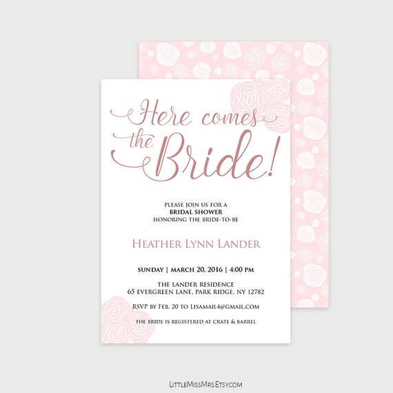 Instant Download - Printable bridal shower invitation - pink peonies