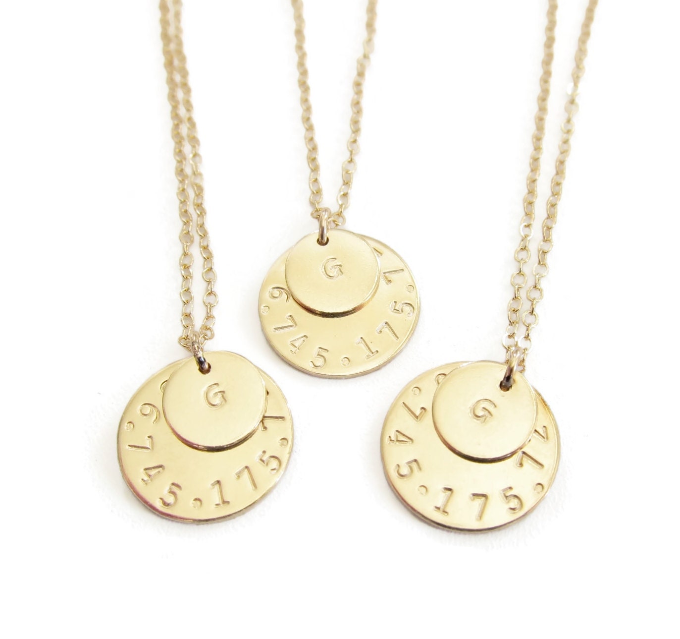 Personalized Disc Coordinate Necklace 14K Gold Filled