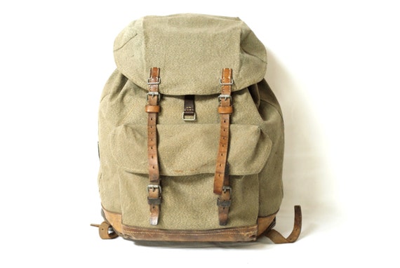 SWISS ARMY 1964 BACKPACK Military Leather and Canvas Bag