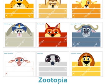Zootopia Animals Paper Crowns Set. 10 DIY Crowns Template. Zootopia Birthday and Photo Booth Props Template kit. DIGITAL