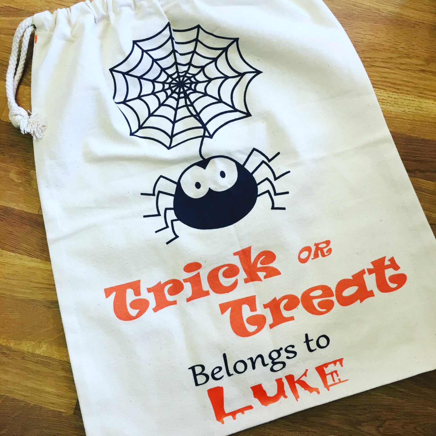 Personalized Halloween Drawstring Bag. Custom Trick or Treat