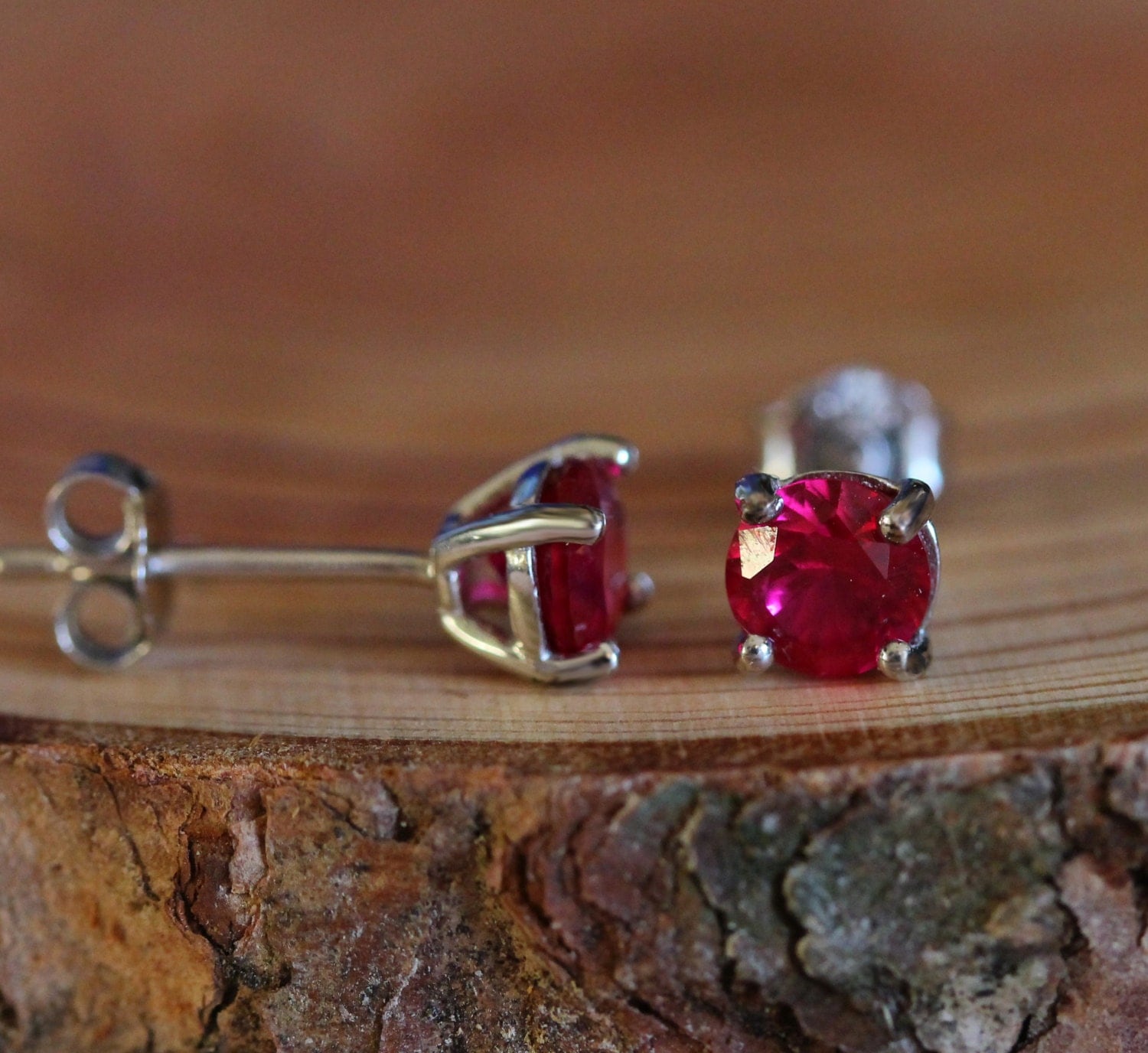 Genuine Ruby stud earrings in solid sterling silver 3mm