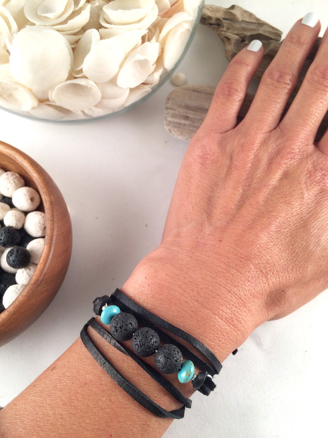 Lava Rock Leather Wrap Diffuser Bracelet