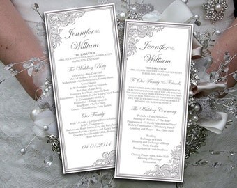 Wedding Program Template Download - Silver Ceremony Program "Impressions" Tea Length Wedding Program Printable DIY Wedding Order of Service