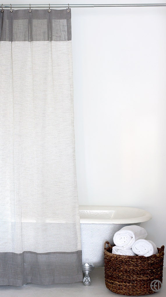 Grey and White Extra Long Fabric Shower Curtain by emilyellingwood