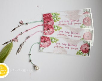 Islamic Bookmarks, bookmarks, feather bookmarks, islamic stationary, islamic kids gifts, seek help through patience, Quran bookmark, Eid