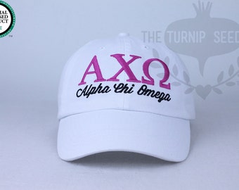 Alpha Chi Omega Sorority Baseball Cap - Custom Color Hat and Embroidery.