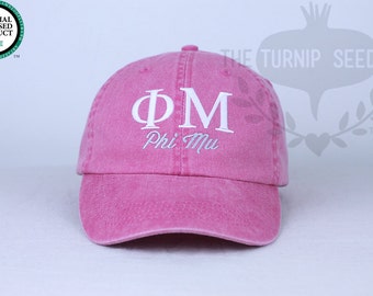 Phi Mu Sorority Baseball Cap - Custom Color Hat and Embroidery.