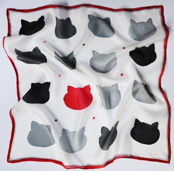 Cat accessory Cat silk scarf Cat fan gift Minimal scarf