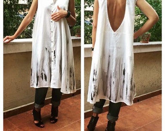 Tunic Coverup, Plus Size Tunic, White Shirt Dress, Tunic Dress, Open Back Top, Tunic Top, Open Back Dress, Loose Dress, Summer Tunic