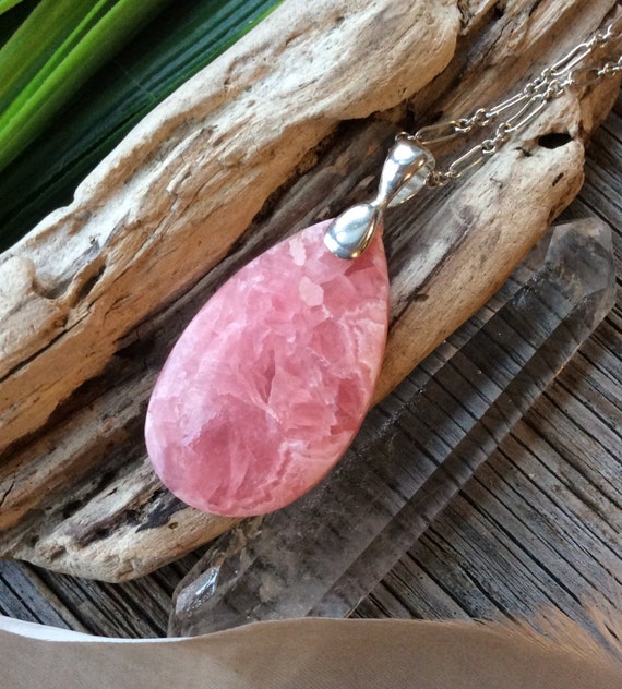 Rhodochrosite Teardrop Pendant 925 Sterling Bail 58 by IsaStone